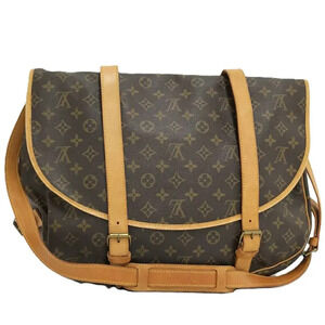 Louis Vuitton Saumur Monogram Canvas Leather Double Flap Crossbody Bag Brown Tan